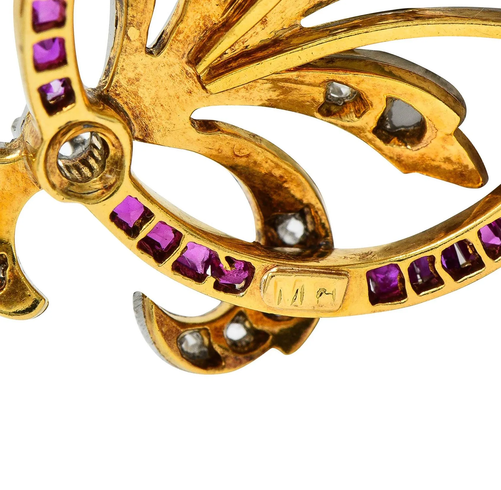 Edwardian 1.40 CTW Diamond Ruby Pearl Platinum 18 Karat Gold Antique Bouquet Necklace
