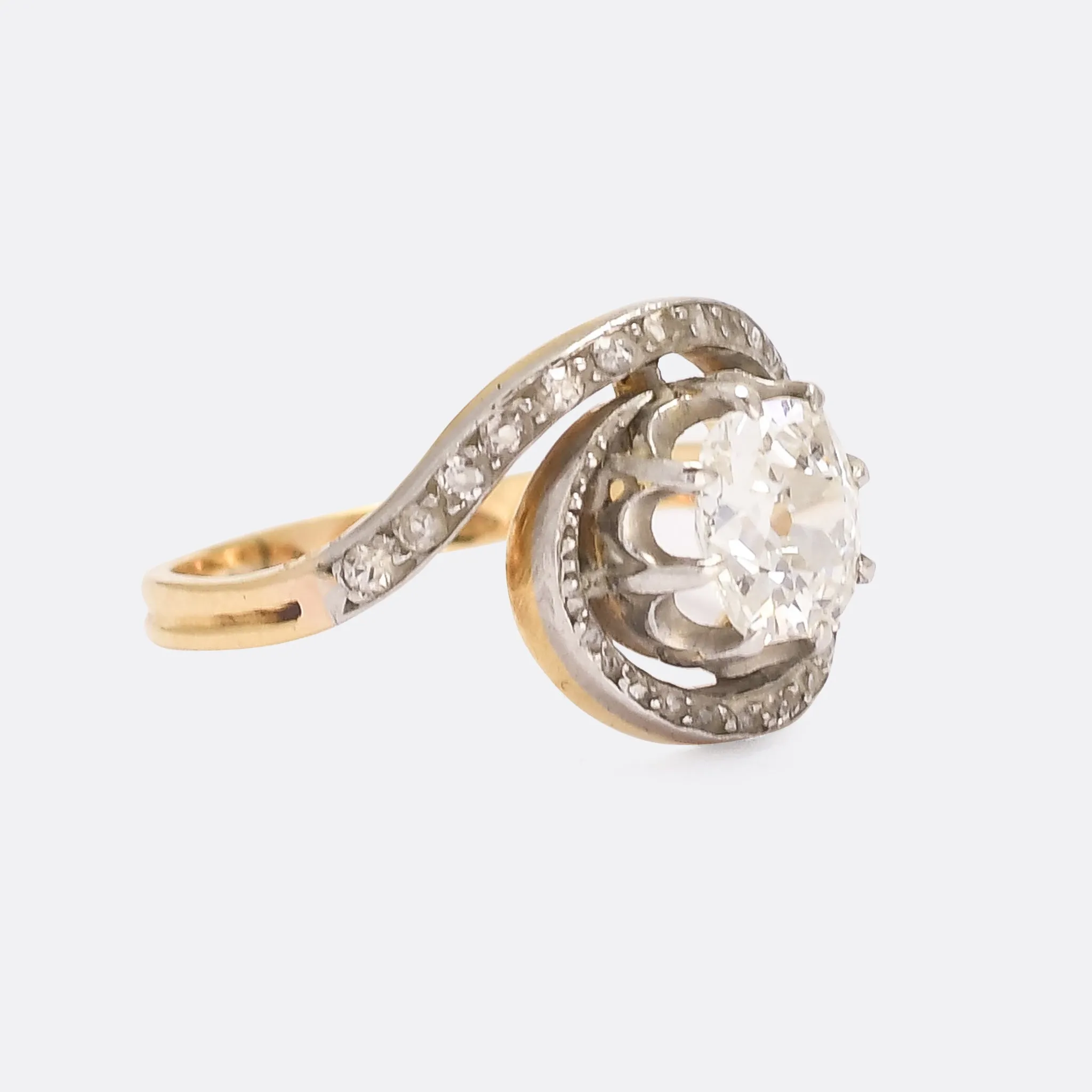 Edwardian 1.75ct Cushion Cut Diamond Swirl Solitaire Ring