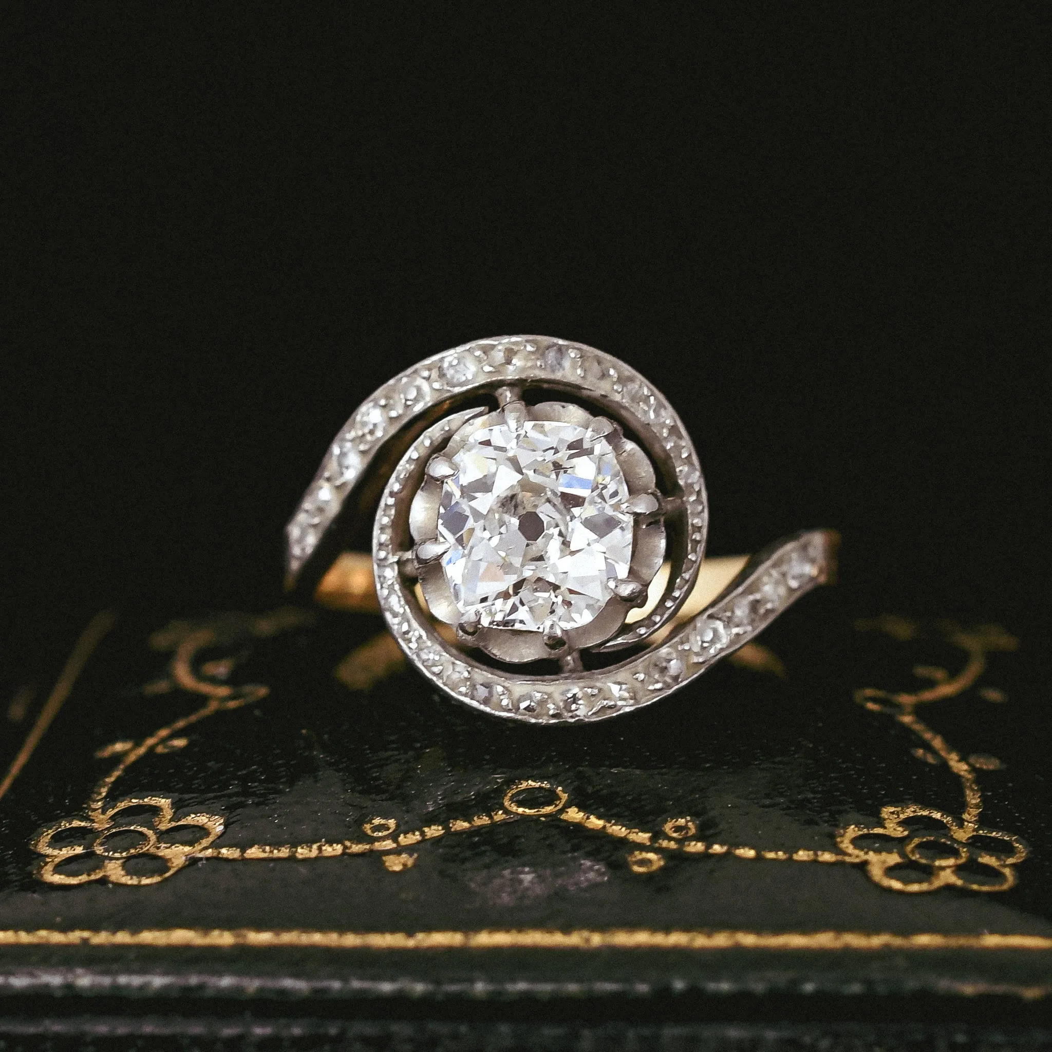 Edwardian 1.75ct Cushion Cut Diamond Swirl Solitaire Ring