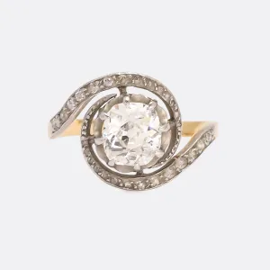 Edwardian 1.75ct Cushion Cut Diamond Swirl Solitaire Ring
