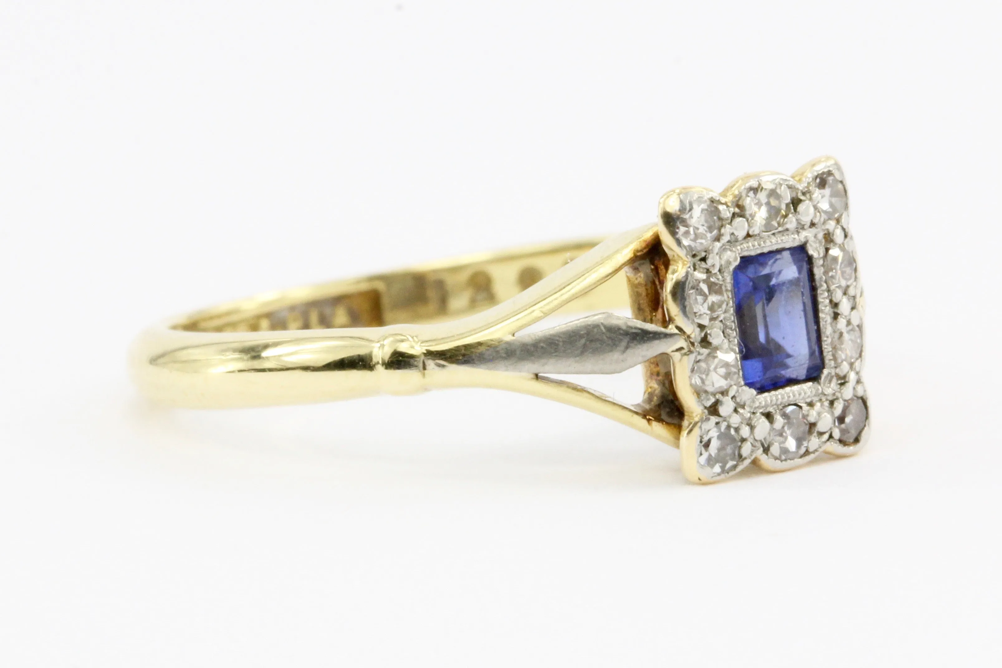 Edwardian 18K & Platinum Sapphire & Diamond Ring C. 1910