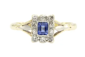 Edwardian 18K & Platinum Sapphire & Diamond Ring C. 1910