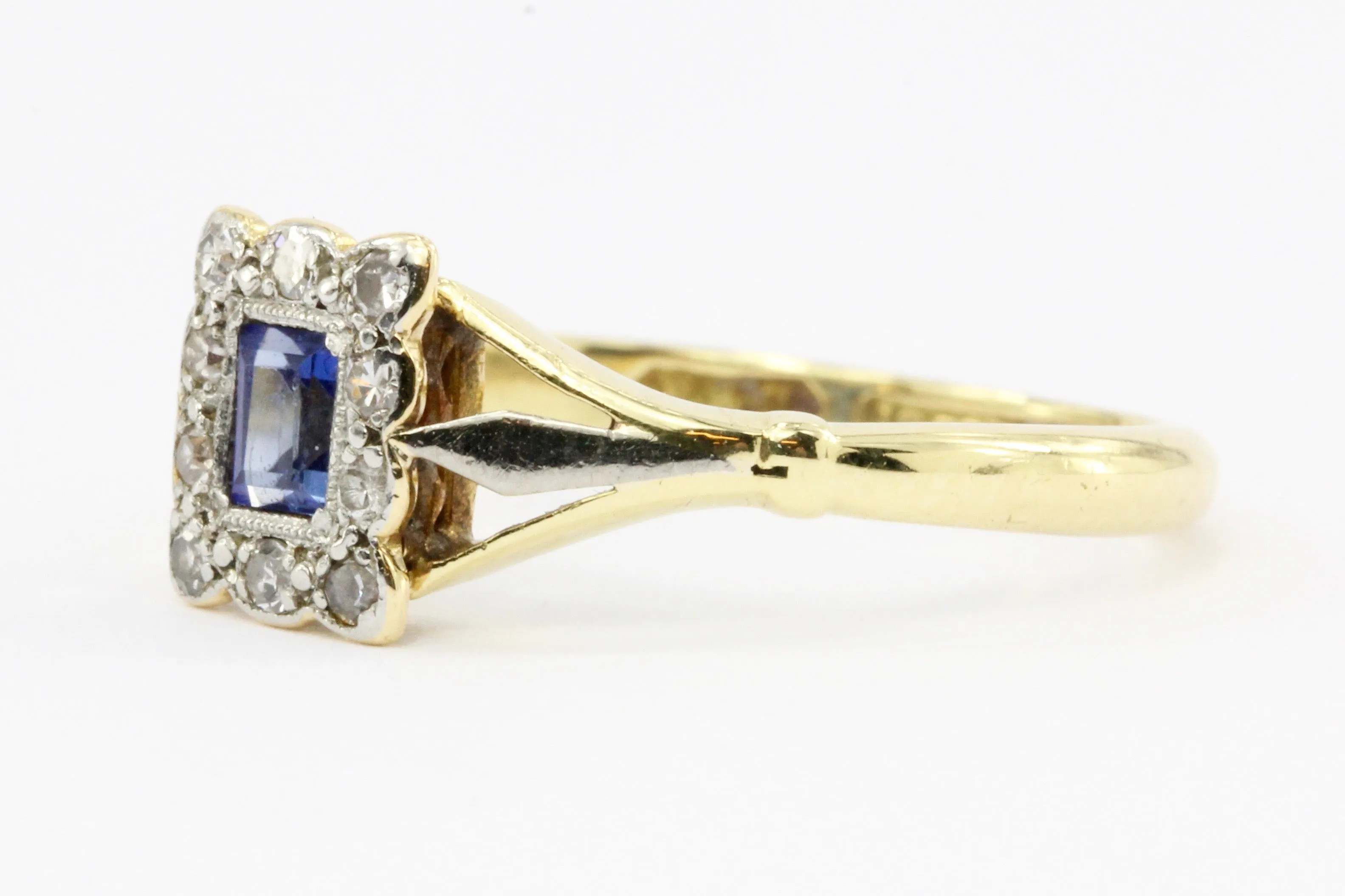 Edwardian 18K & Platinum Sapphire & Diamond Ring C. 1910