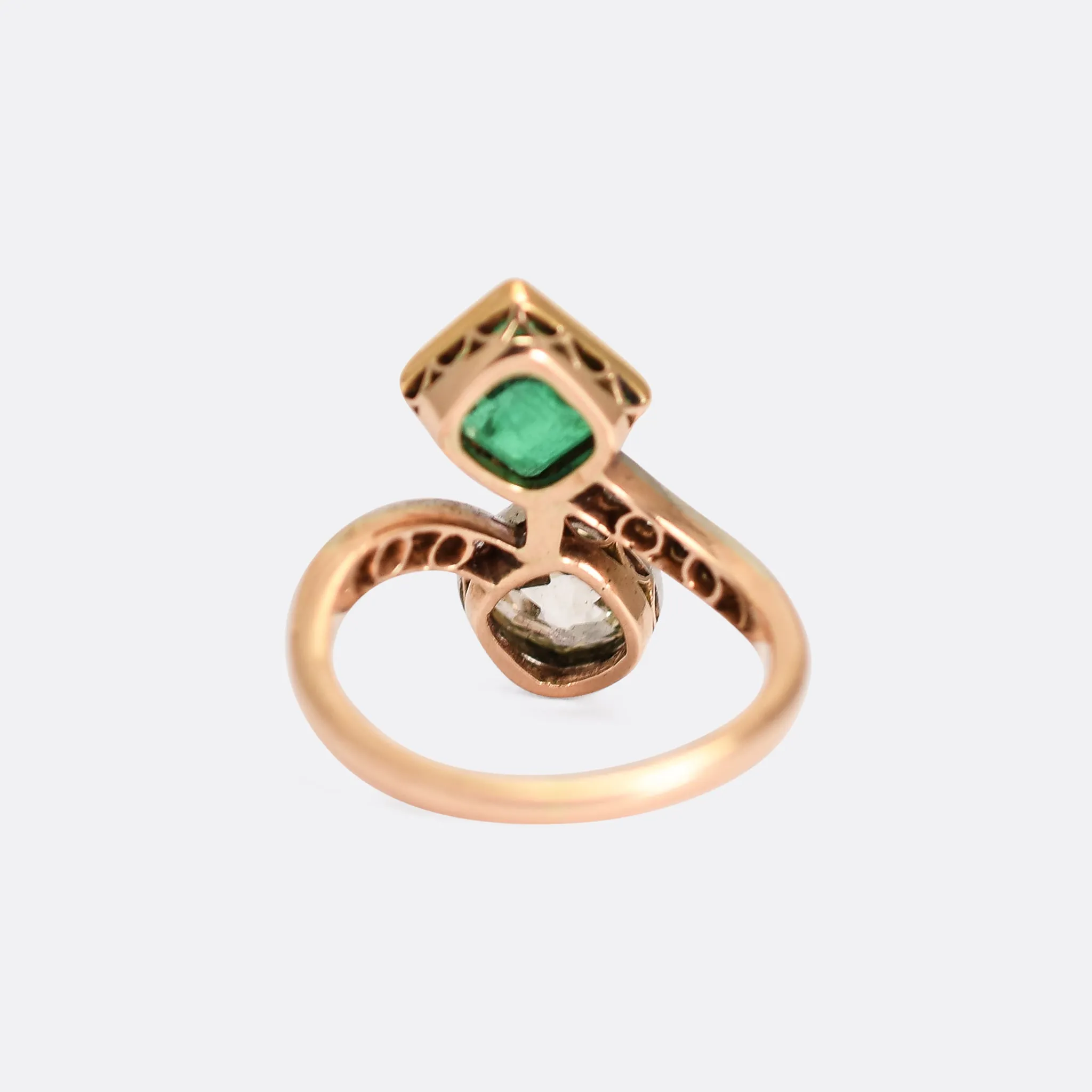 Edwardian Diamond & Colombian Emerald Engagement Ring
