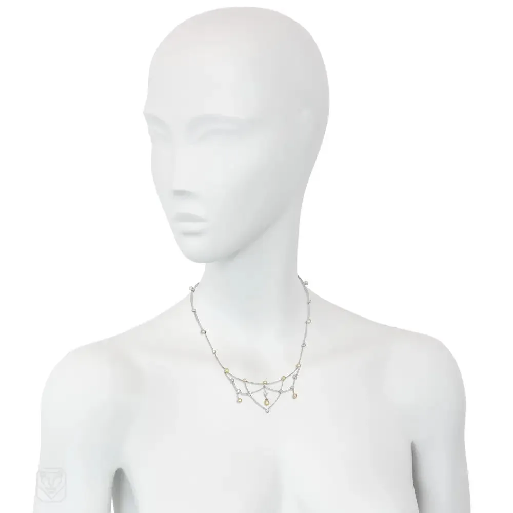 Edwardian pearl and diamond festoon necklace