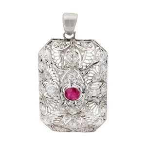 Edwardian Platinum Ruby and Diamond Pendant