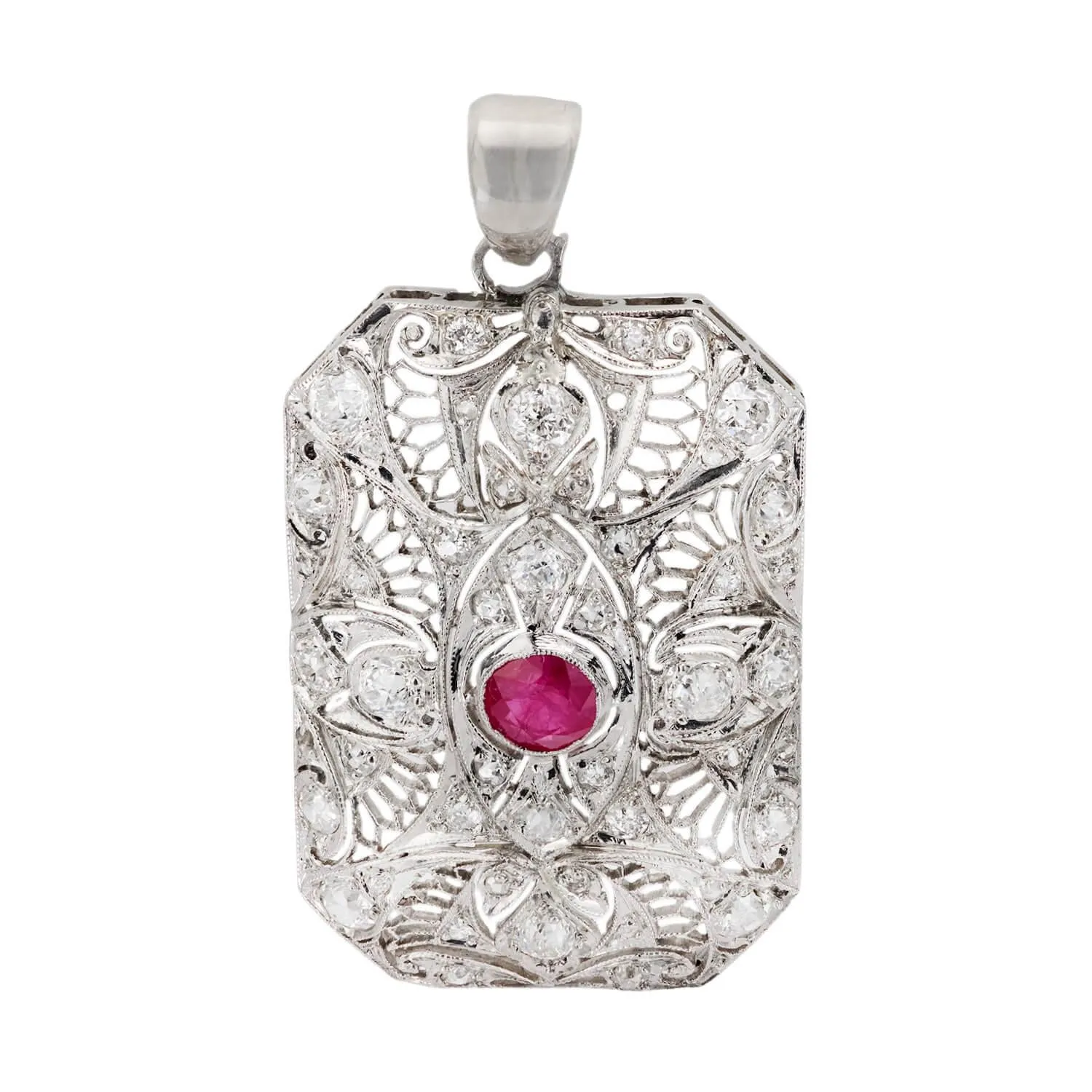 Edwardian Platinum Ruby and Diamond Pendant