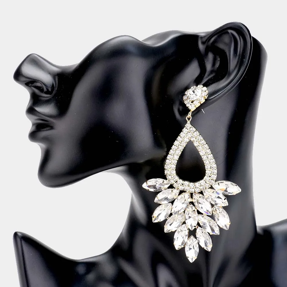 Elegant Marquise Clear Crystal Cluster Chandelier Pageant Earrings on Gold / Prom Earrings | 478087