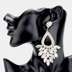 Elegant Marquise Clear Crystal Cluster Chandelier Pageant Earrings on Gold / Prom Earrings | 478087