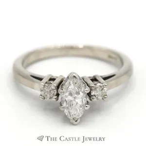 Elegant Marquise Diamond Engagement Ring with Round Diamond Accents in 14K White Gold