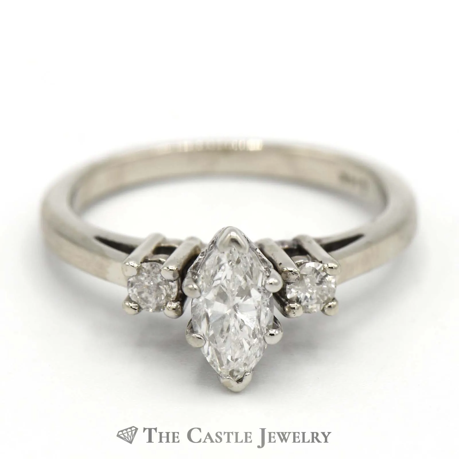 Elegant Marquise Diamond Engagement Ring with Round Diamond Accents in 14K White Gold