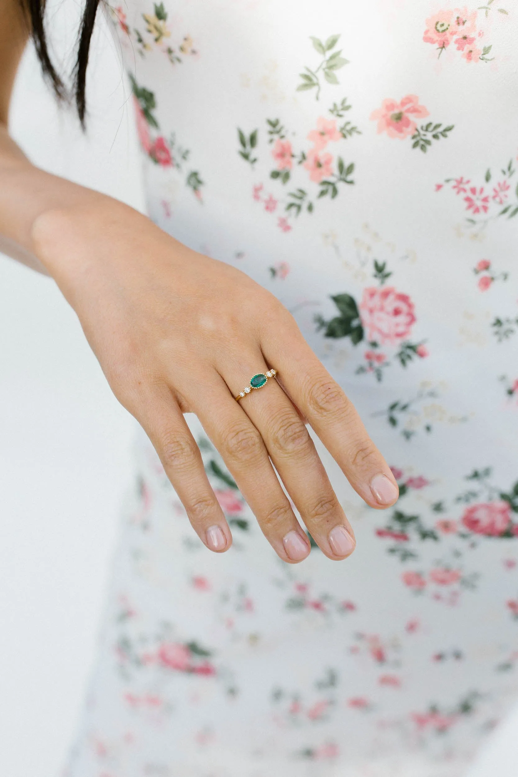Elena Emerald and Diamond Ring