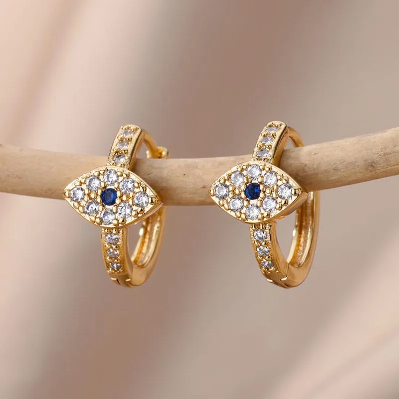 Elevate Your Style with Our Gold-Plated Stainless Steel Zircon Evil Eye Earrings - An Exquisite Addition to Any Fashion-Forward Wardrobe