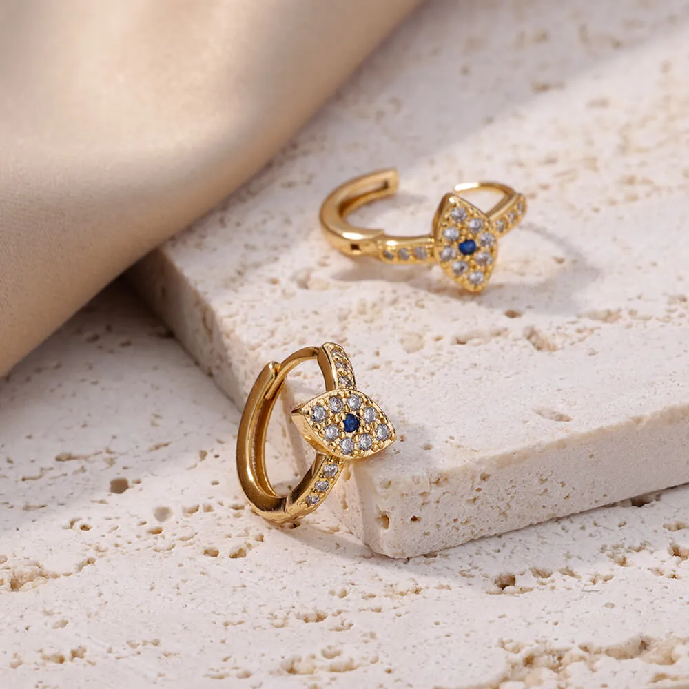 Elevate Your Style with Our Gold-Plated Stainless Steel Zircon Evil Eye Earrings - An Exquisite Addition to Any Fashion-Forward Wardrobe
