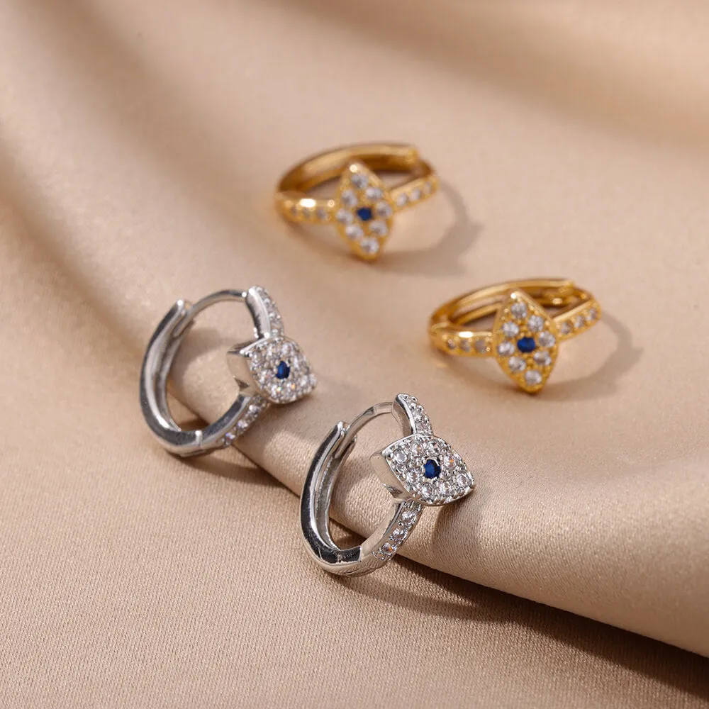 Elevate Your Style with Our Gold-Plated Stainless Steel Zircon Evil Eye Earrings - An Exquisite Addition to Any Fashion-Forward Wardrobe