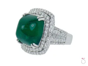 Emerald 17ct Double Halo Diamond 4ct Ring 18K White Gold