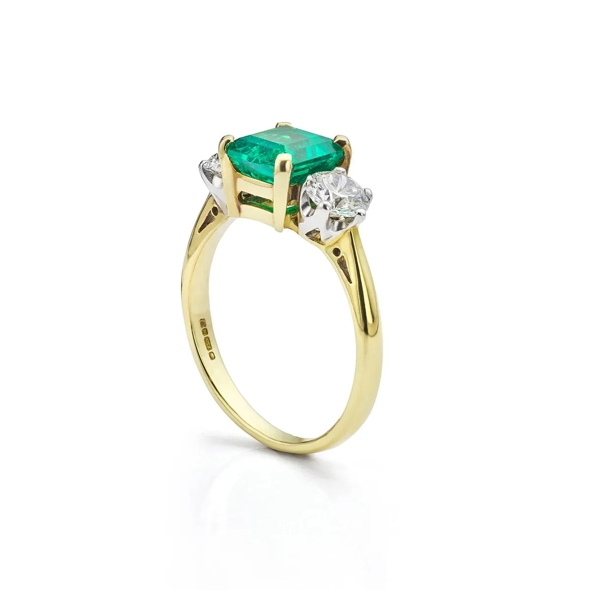 Emerald and Diamond 3-Stone Ring