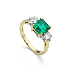 Emerald and Diamond 3-Stone Ring