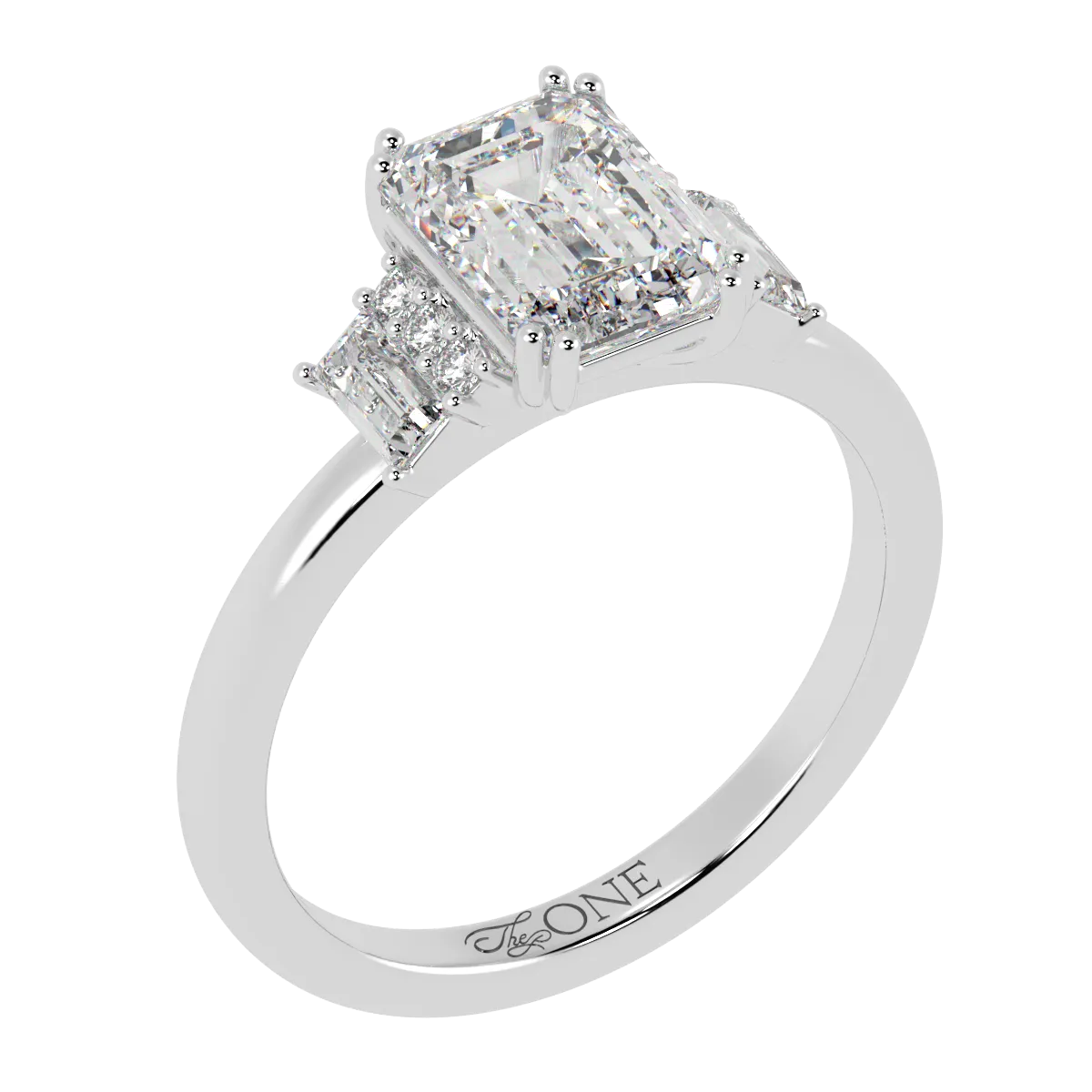 Emerald, Baguette & Round Diamond Engagement Ring