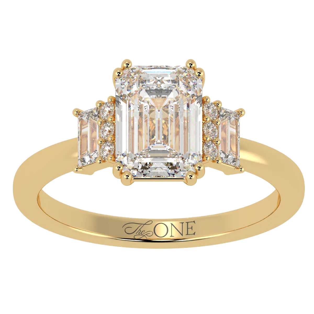 Emerald, Baguette & Round Diamond Engagement Ring