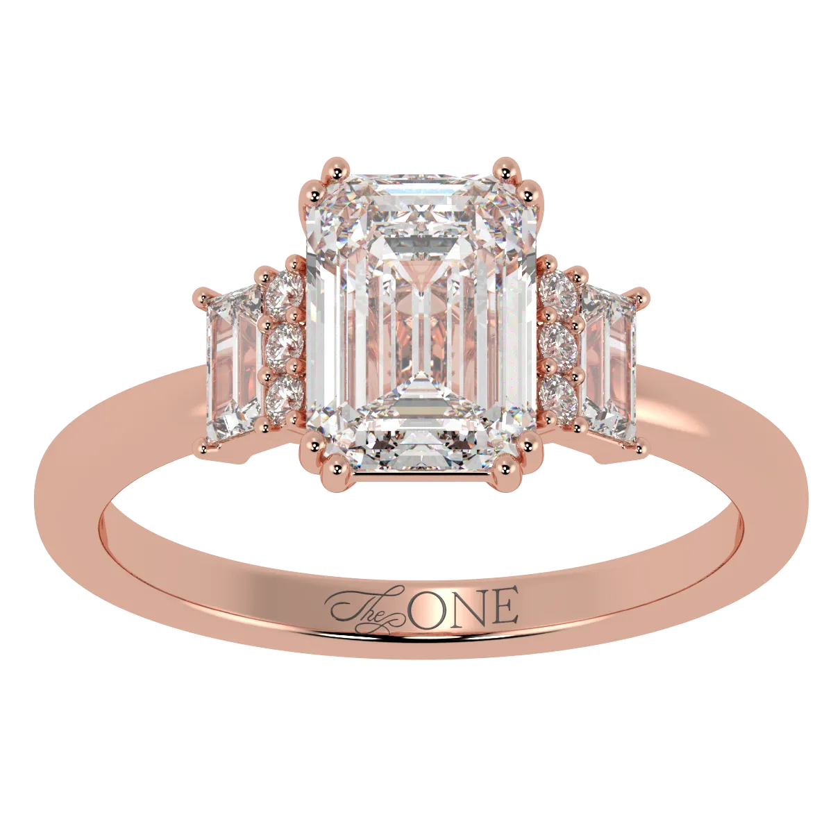 Emerald, Baguette & Round Diamond Engagement Ring