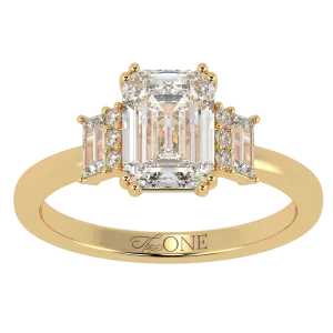 Emerald, Baguette & Round Diamond Engagement Ring