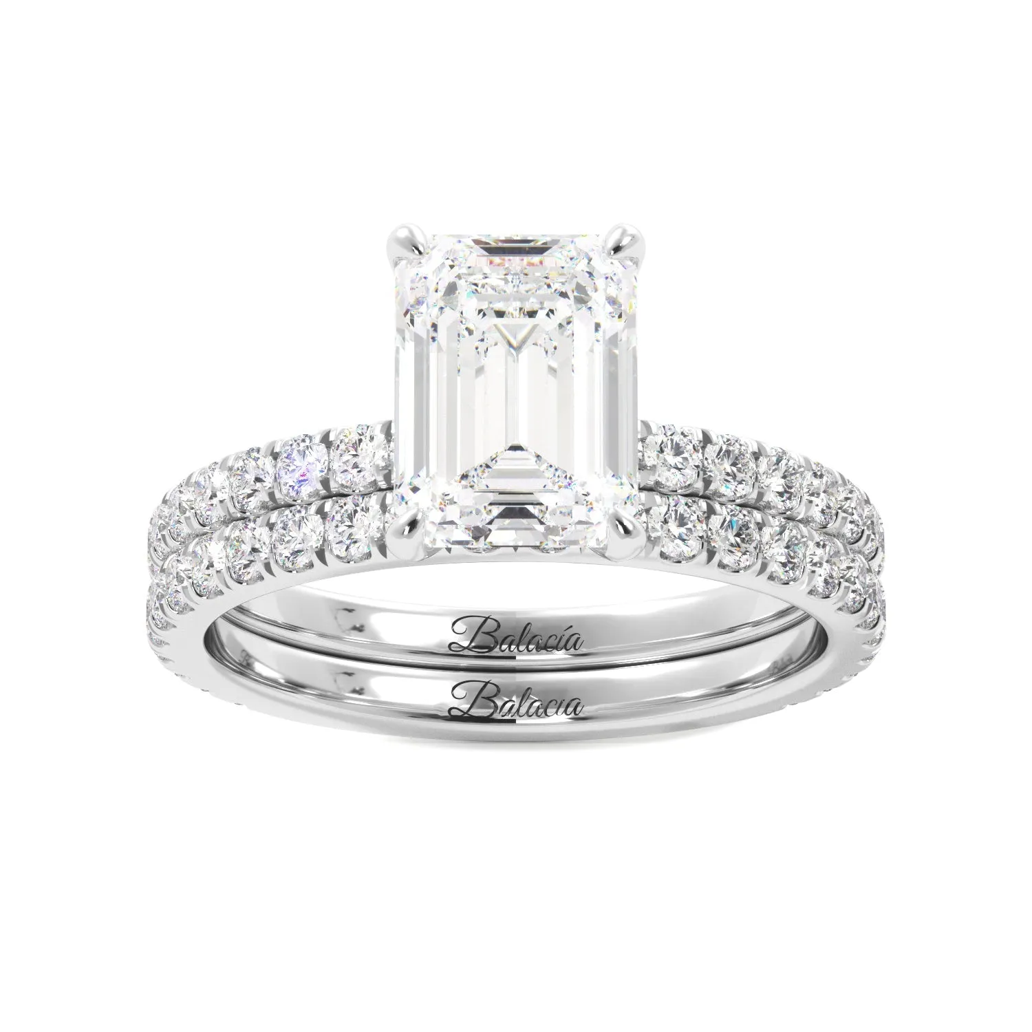 Emerald Cut 3/4 Eternity Engagement Ring Set