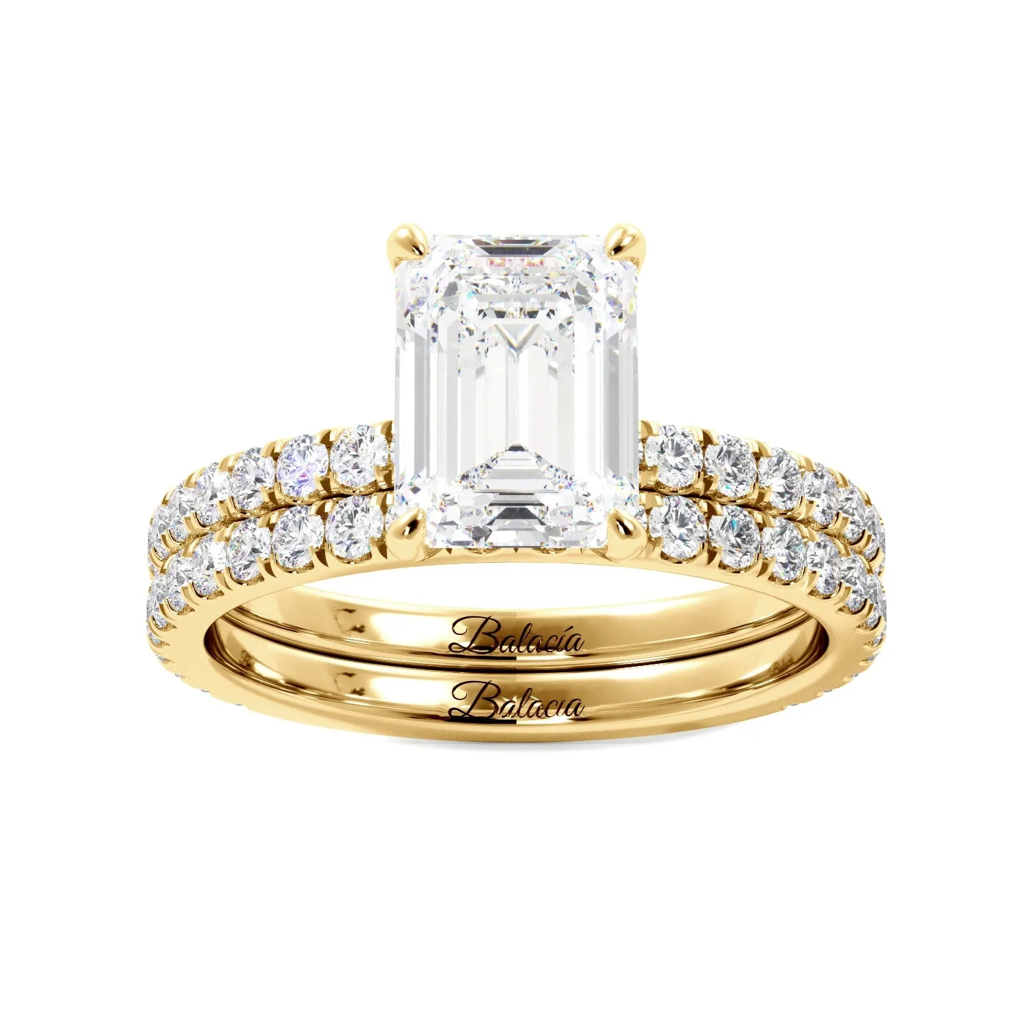 Emerald Cut 3/4 Eternity Engagement Ring Set