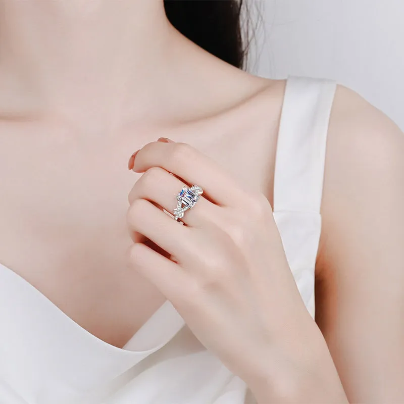 Emerald Cut Brilliant Moissanite Rings; Rectangle Moissanite Wedding Ring - RM059