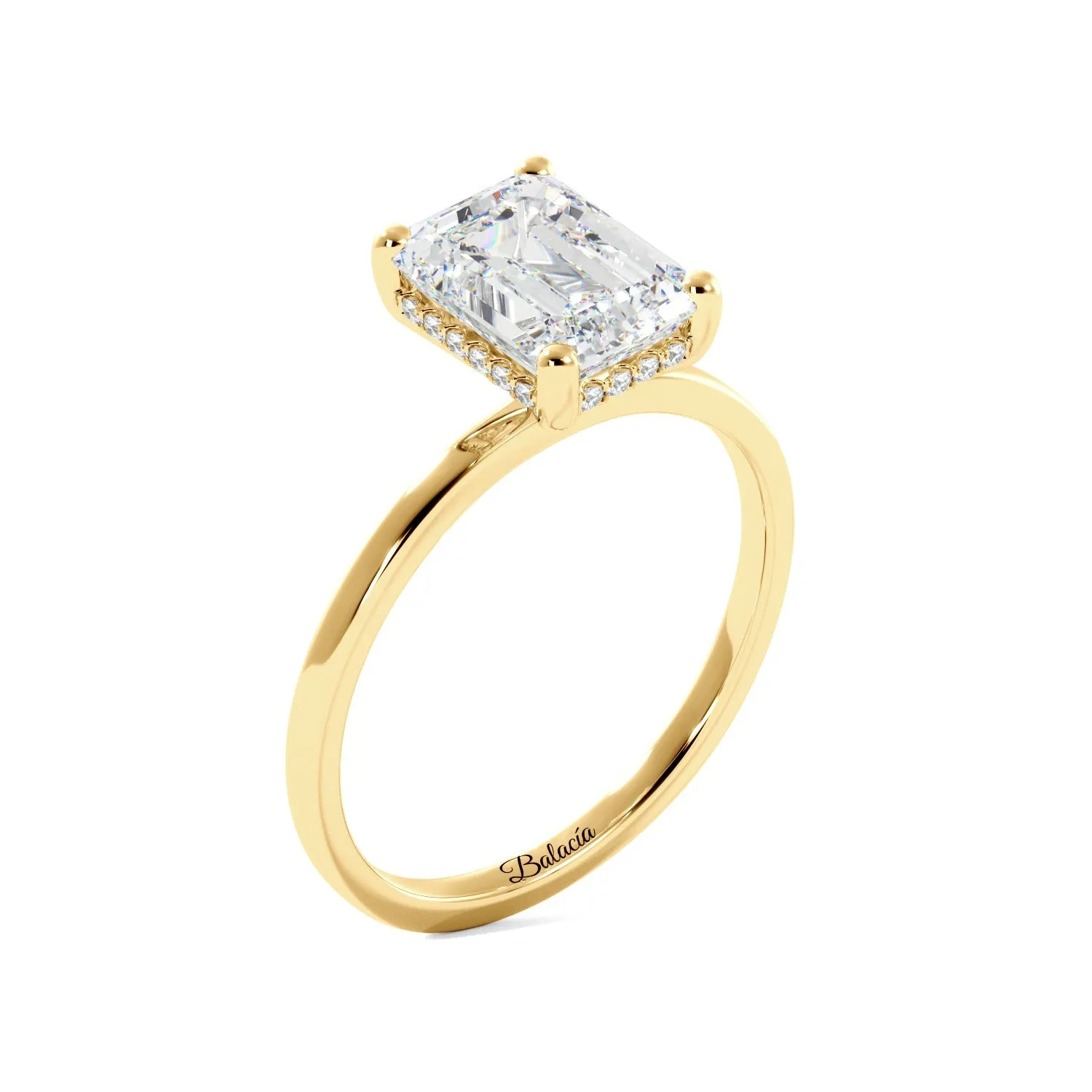 Emerald Cut Diamond Hidden Halo Solitaire