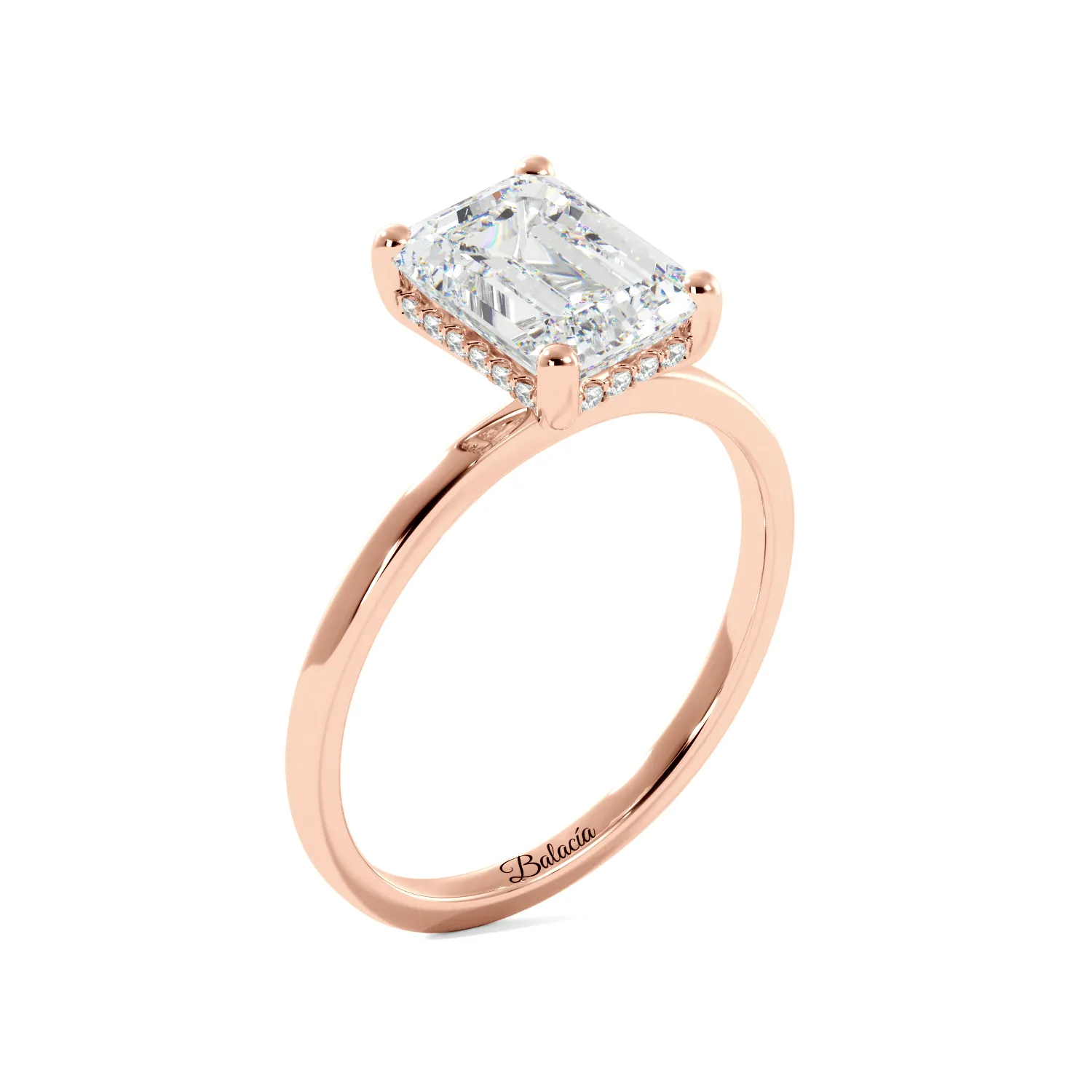 Emerald Cut Diamond Hidden Halo Solitaire