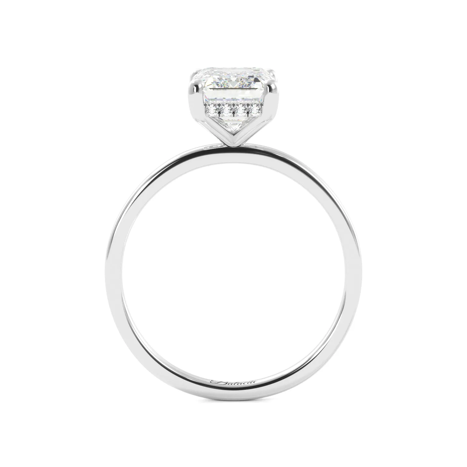 Emerald Cut Diamond Hidden Halo Solitaire