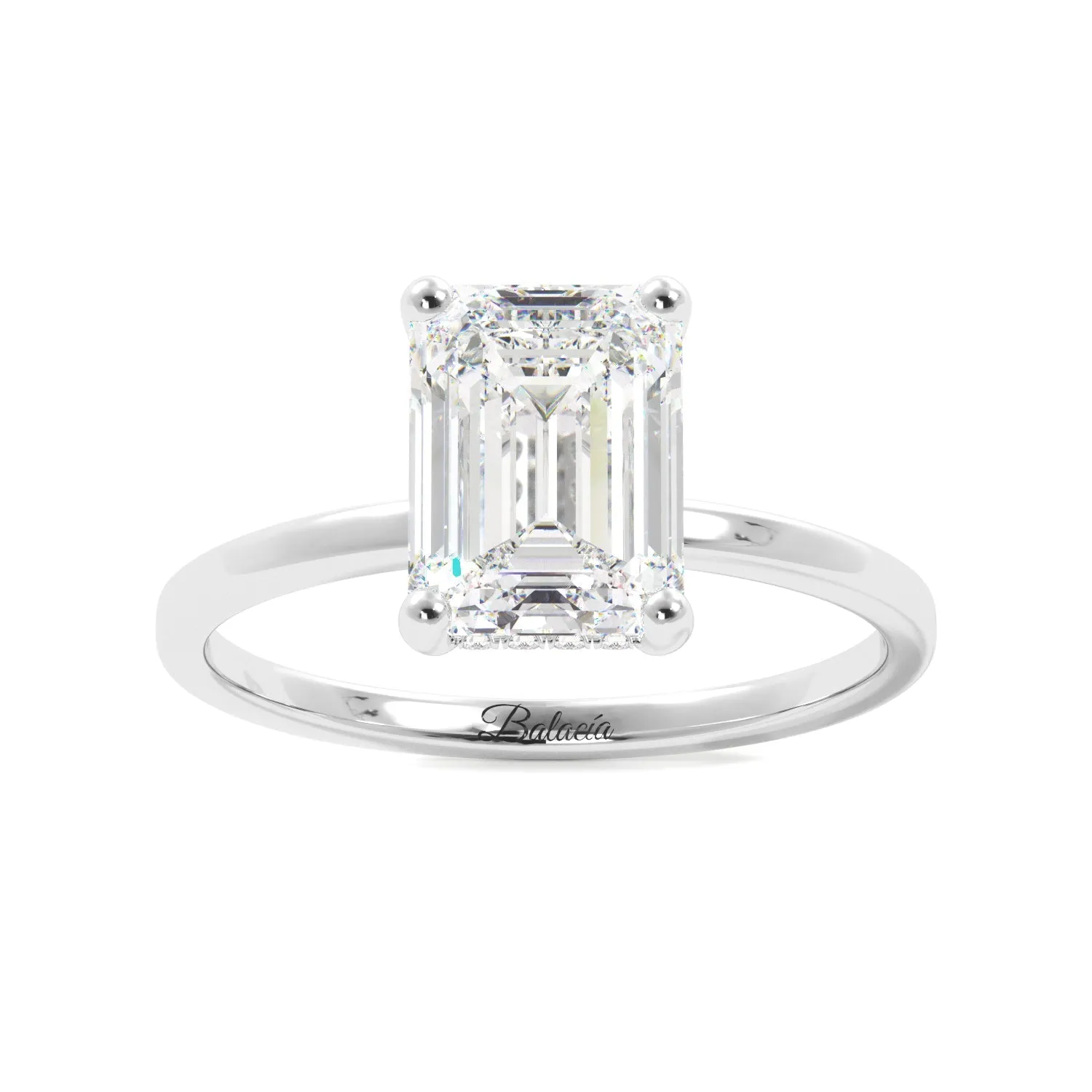 Emerald Cut Diamond Hidden Halo Solitaire