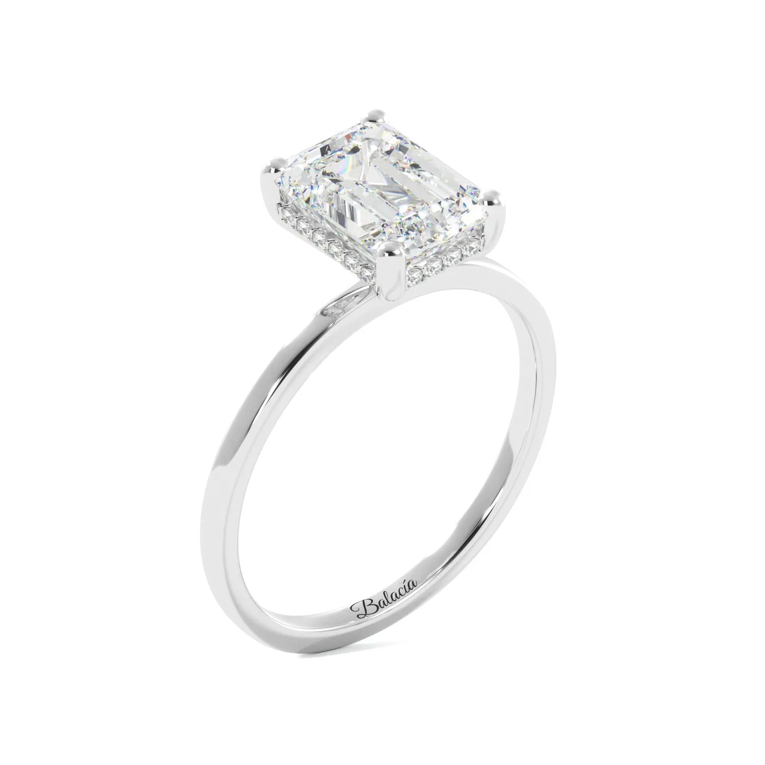 Emerald Cut Diamond Hidden Halo Solitaire