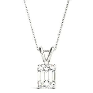 Emerald Cut Diamond Solitaire Necklace Pendant