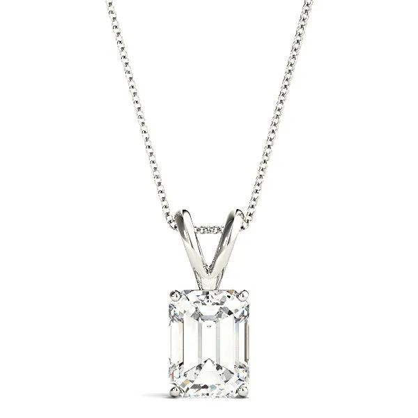 Emerald Cut Diamond Solitaire Necklace Pendant