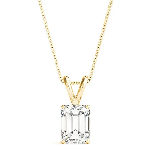 Emerald Cut Diamond Solitaire Necklace Pendant