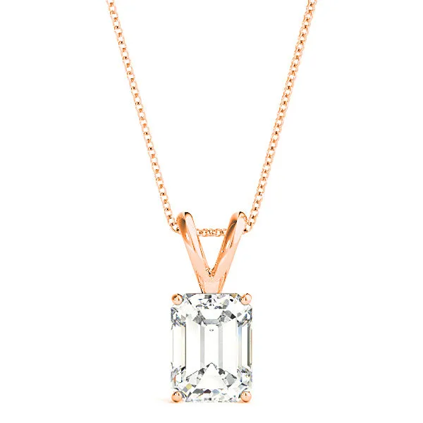 Emerald Cut Diamond Solitaire Necklace Pendant