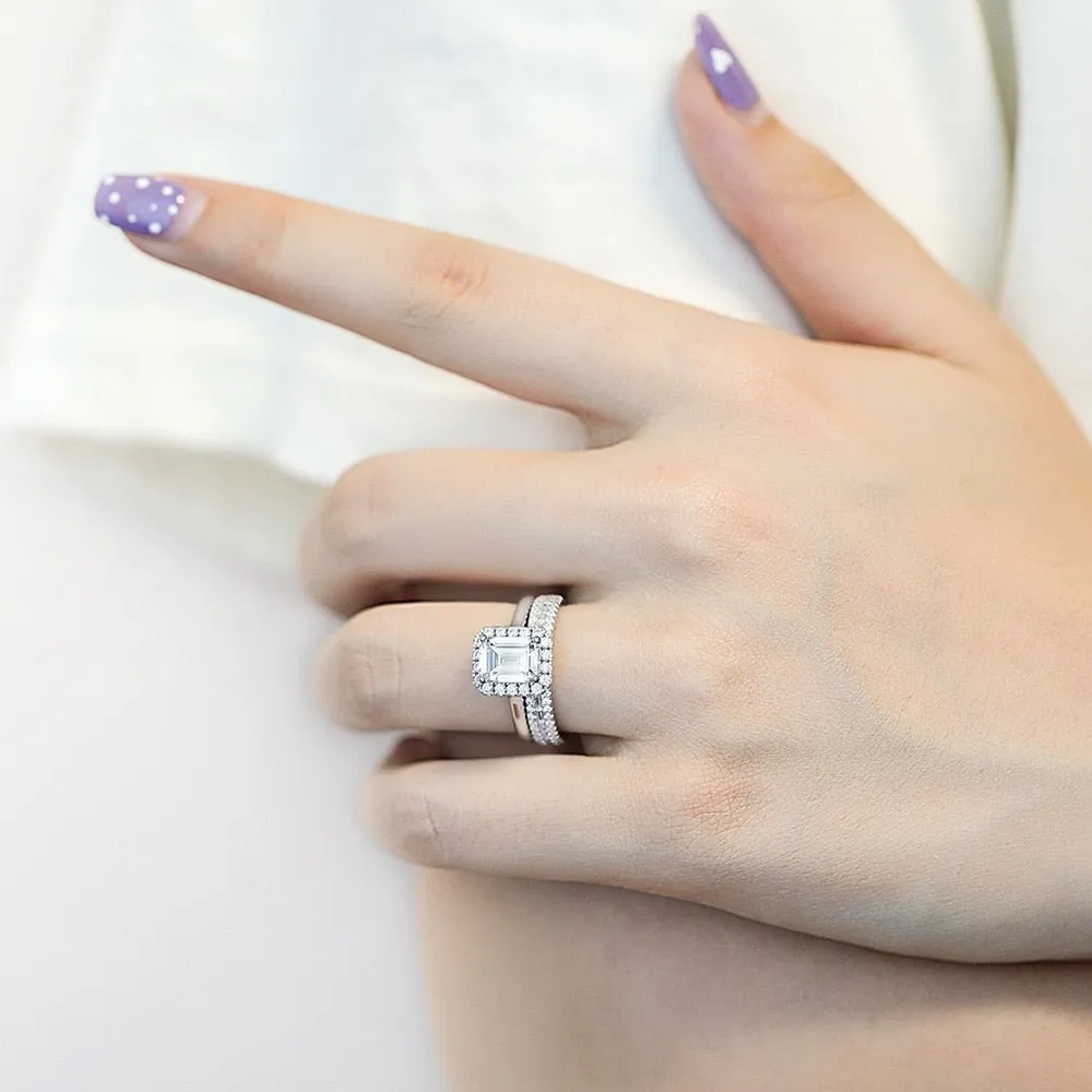Emerald Cut Diamond White Gold Engagement Ring Set