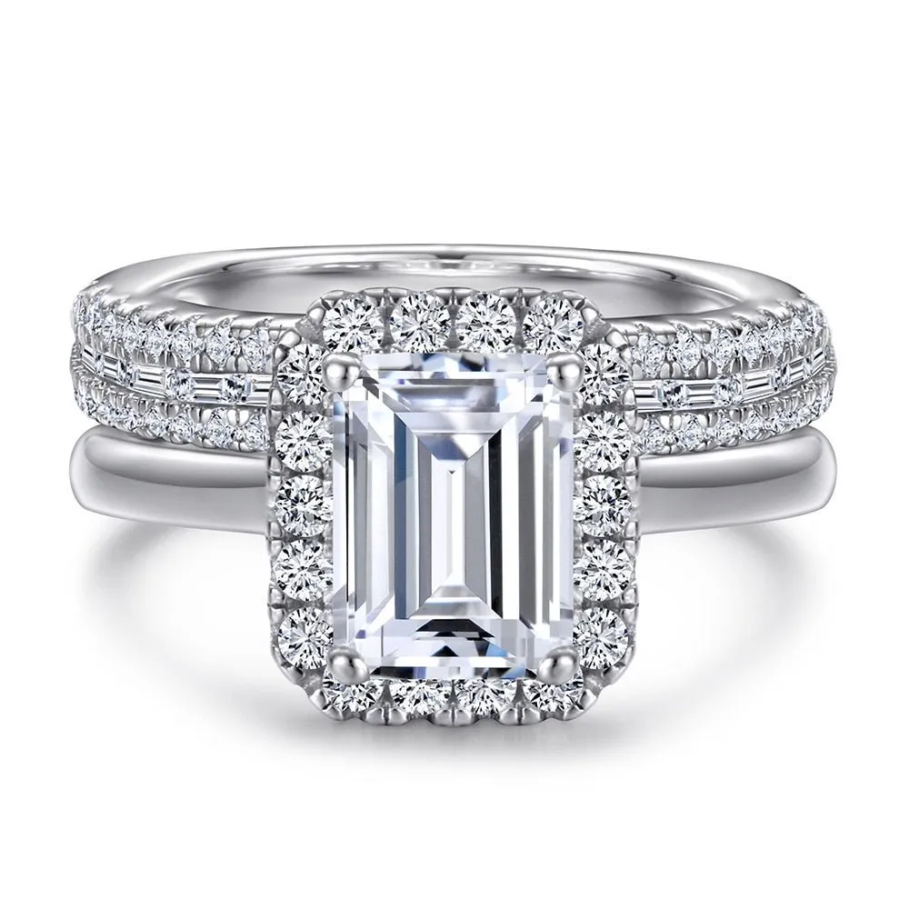 Emerald Cut Diamond White Gold Engagement Ring Set