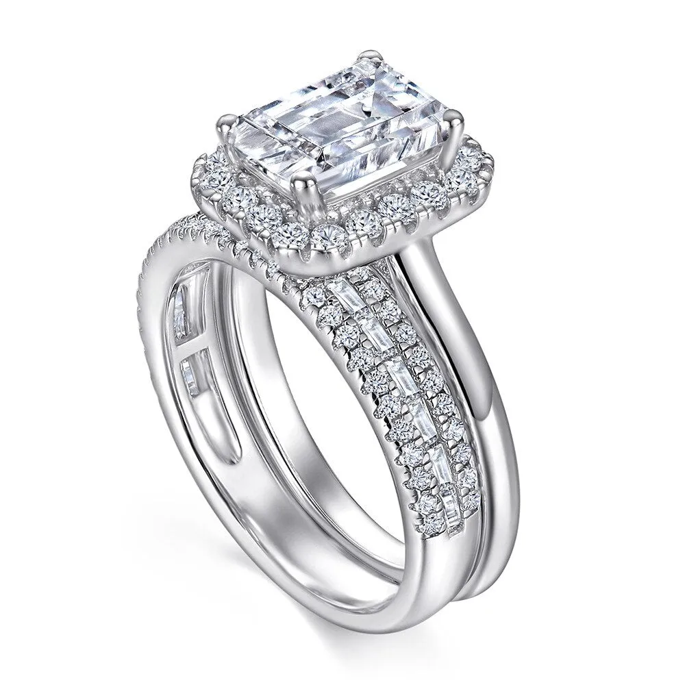 Emerald Cut Diamond White Gold Engagement Ring Set