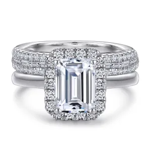 Emerald Cut Diamond White Gold Engagement Ring Set