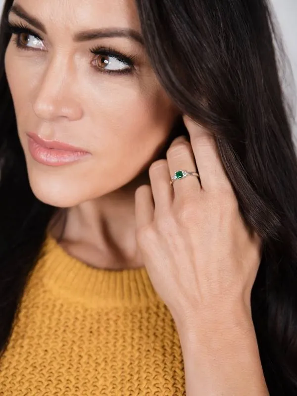 Emerald-Cut Emerald & Diamond Accented Ring