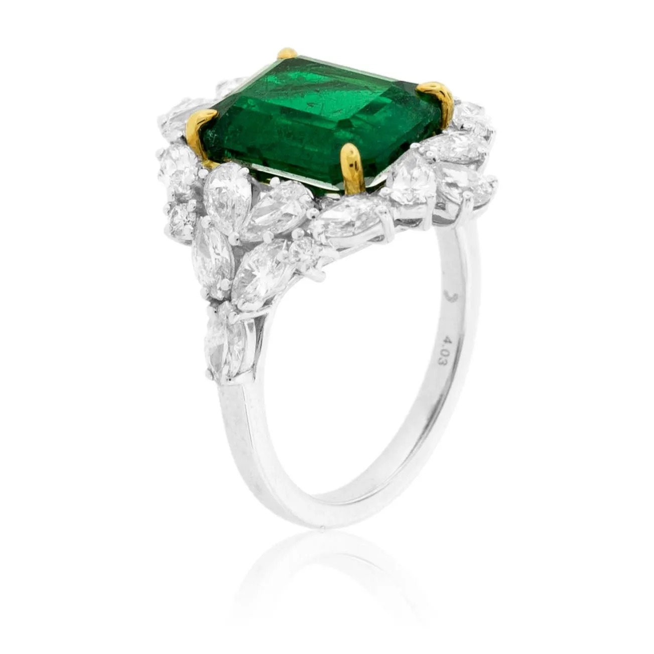Emerald-Cut Emerald & Mixed Diamond Halo Ring
