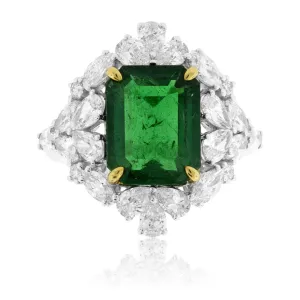 Emerald-Cut Emerald & Mixed Diamond Halo Ring