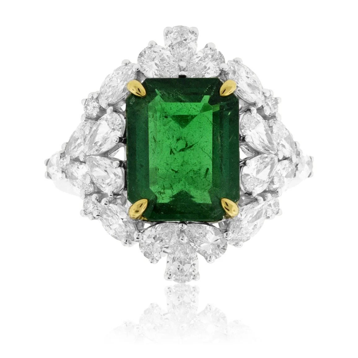 Emerald-Cut Emerald & Mixed Diamond Halo Ring