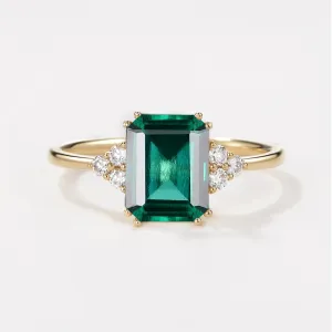 Emerald Cut Emerald & Moissanite Yellow Gold Ring