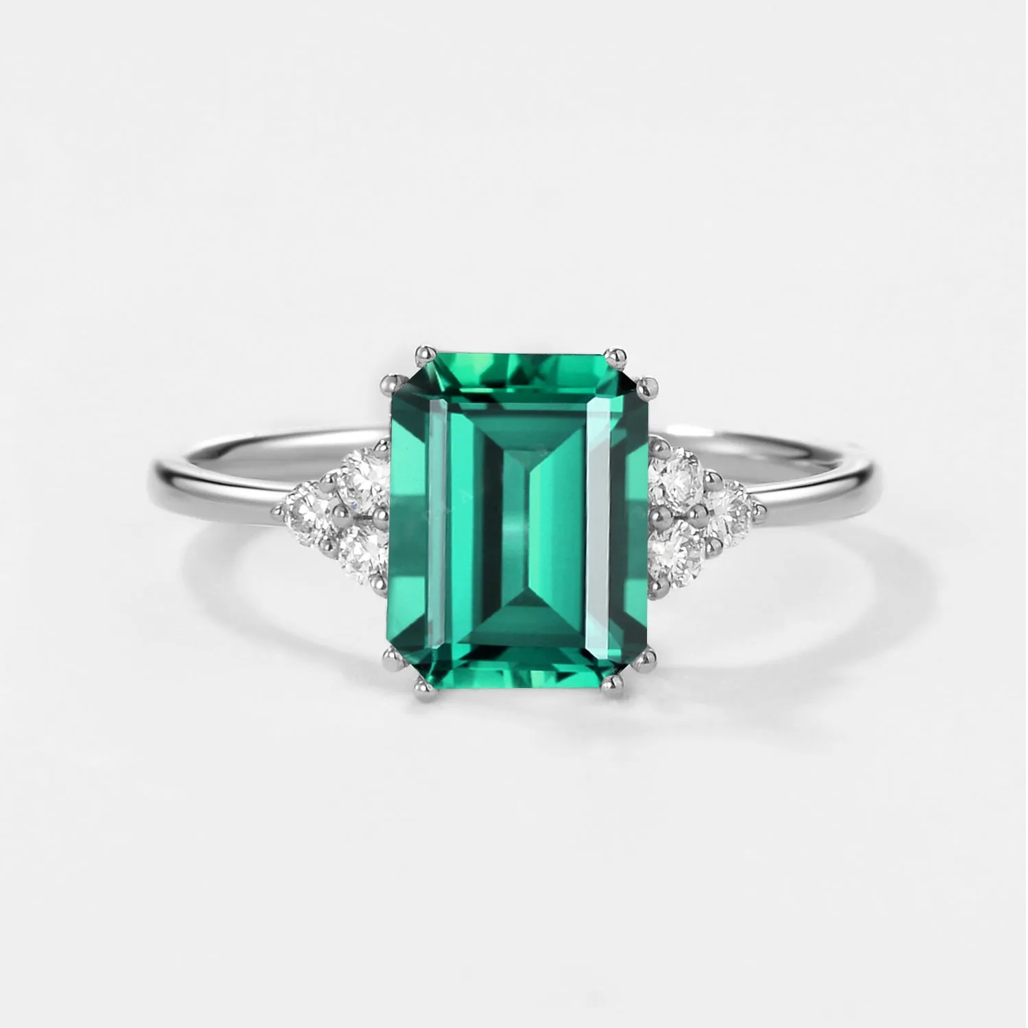 Emerald Cut Emerald & Moissanite Yellow Gold Ring