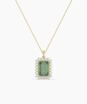 Emerald-Cut Green Stone Halo Necklace