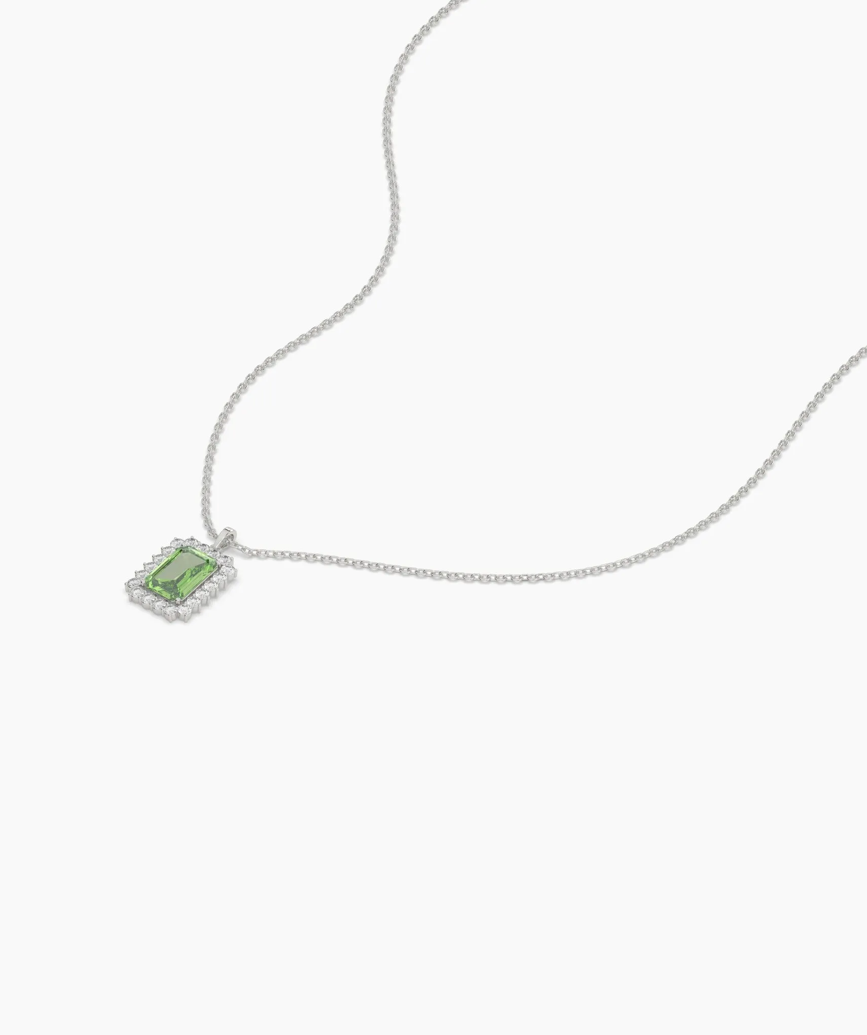 Emerald-Cut Green Stone Halo Necklace